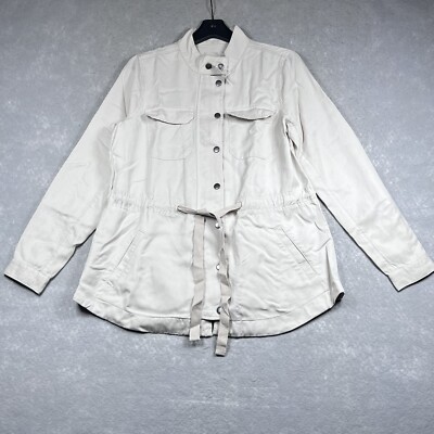 Ann Taylor LOFT Jacket Women Size Small Beige Full Zip Cargo Pocket Field 1439