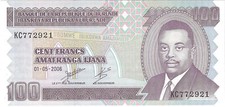 Burundi 100 Francs; P-37e; Unc; 2006; Prince Rwagasore; New signatures, date