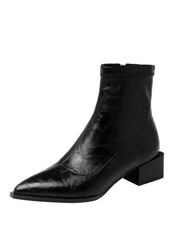Stivaletti donna moda punta tacco medio cerniera stivaletti allungati JWK - Foto 13 di 15