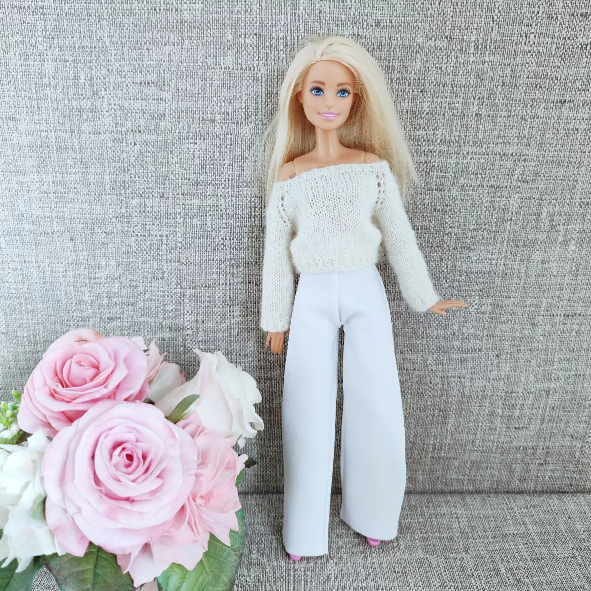 Barbie outfit White. Barbie clothes. Barbie pants. Barbie sweater
