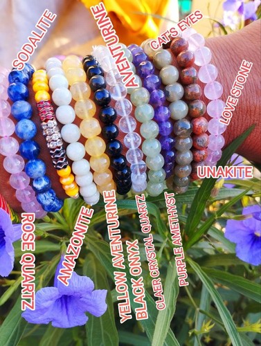 Pulseras con cuentas de piedras preciosas para hombres y mujeres amatista / amazonita / cuarzo rosa / etc. - Imagen 4 de 13