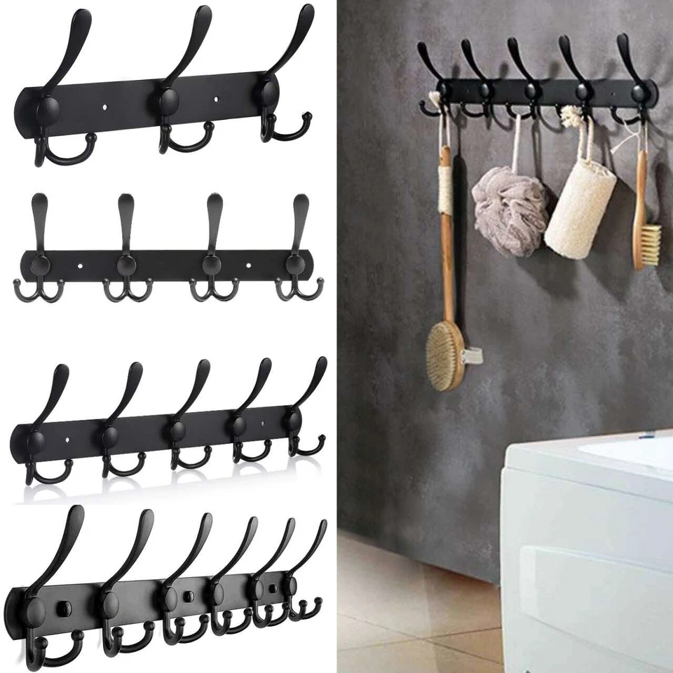 Appendiabiti a Parete,Ganci Appendiabiti Attaccapanni da Muro Nero Opaco 6 gance - Immagine 2 di 4