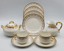 Limoges Sugar & Creamer 2 Cups & Saucers & 4 Small Tea/Cake Plates READ BLUE