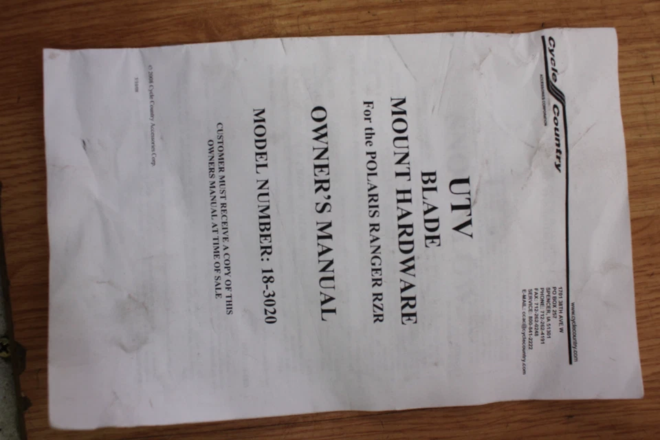 2007-09 POLARIS RZR 800 CYCLE COUNTRY PLOW BLADE MOUNT HARDWARE KIT NOS 18-3020 - Image 2 of 4