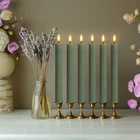 12PK 10" LED Ribbed Loden Green Pillar Candles w/ Remote & 24h Timer Memory
