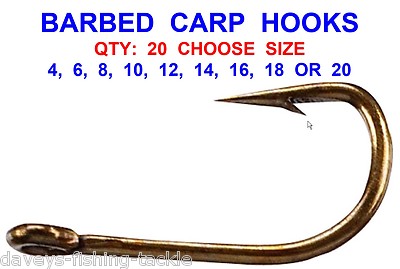 20 BARBED BRONZE EYED CARP HOOKS FOR FEEDER POLE FLOAT MATCH ROD FISHING RIGS