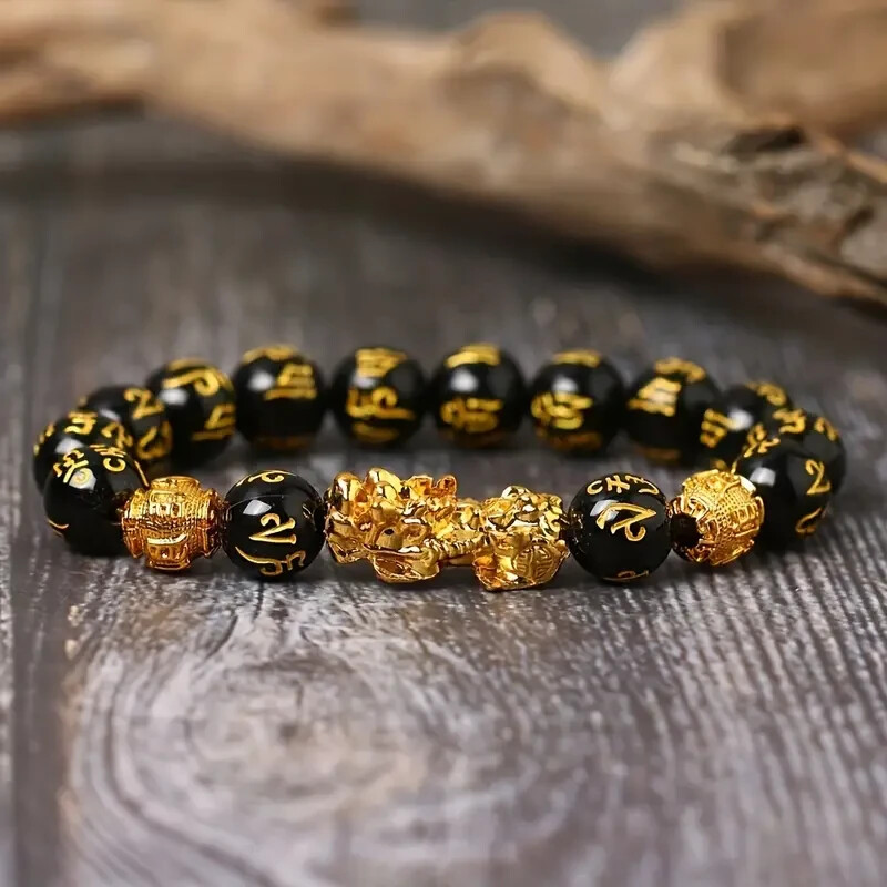 Attract Wealth Lucky Feng Shui Pixiu Bracelet Obsidian Beads Women