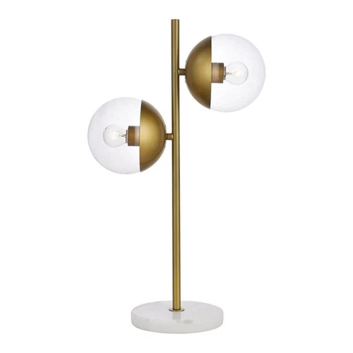 Living District Eclipse 2-Light Metal & Glass Table Lamp in Brass/Clear - Picture 1 of 5
