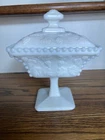 Westmoreland Milk Glass Compote Beaded Grape Pedestal Candy Dish Lid Vintage EX