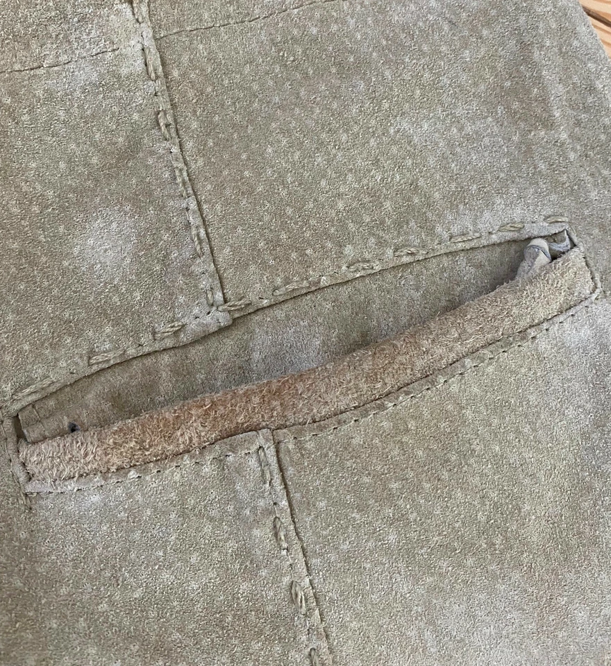 复古 90 年代 Y2K Wet Seal 中号风衣夹克 100% 皮革麂皮绒腰带棕褐色 g — 第 4/4 张图片