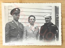 WWII Era Photo Army Soldier Navy Sailor Brothers w Mother Uniforms Homefront