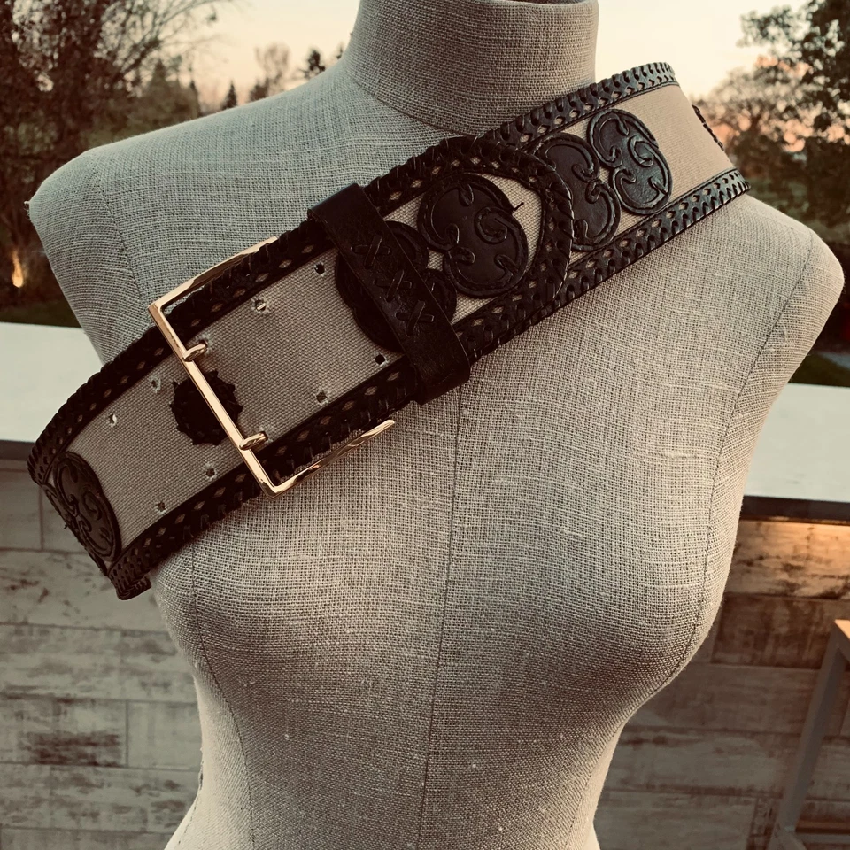 Cinturón Corsé Ancho Declaración Para Mujer L Marrón Cuero Trenzado Boho Chic Años 70 Hippie Foto 2 de 4