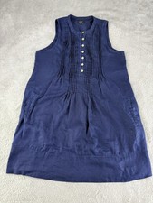 Quince Dress Womens Medium Blue Indigo European Linen Sleeveless Swing Dress