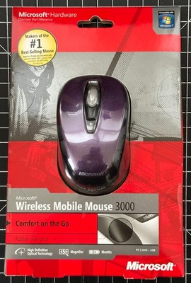 Microsoft Wireless Mobile Mouse 3000 Model 1359 MAC OS/PC Windows Purple NEW