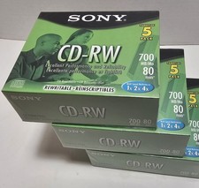 Sony CD-RW Rewritable CDs 5CDRW700L 700MB 80 Min Pack of 5 New Sealed - 3 Packs