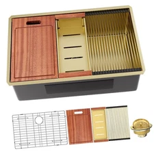 Golden Multifunction Kitchen Sink 32 Inch Stainless Steel Undermount Deep