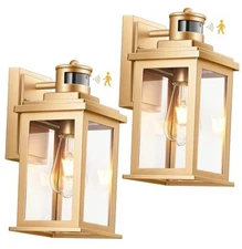  Motion Sensor Outdoor Wall Lights Sconce, 2 Pack Motion Sensor 2 Pack Gold