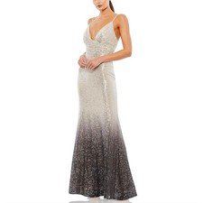 Mac Duggal 70142 Women's Formal Dress Size 6 Black and Gold Sequined Column Gown