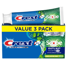 Crest Premium Plus Scope Outlast Fluoride Toothpaste Mint 5.2 oz 3-Pack 0.97 per gallon