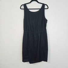 Gap Black Sleeveless Elastic Waist Linen Blend Dress Size L Cutout Back Minimal