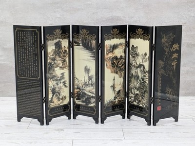 Black Lacquered Tabletop Folding Screen Chinese Painting Zhang Daqian Yuan