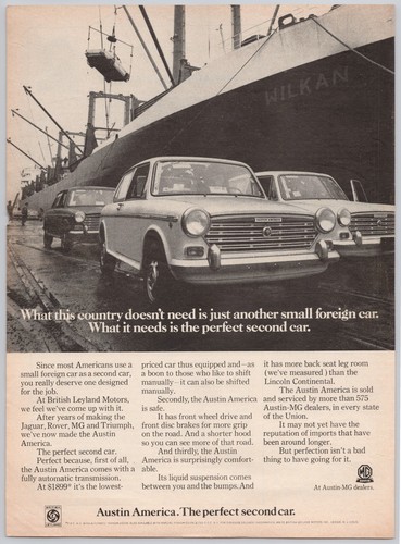 1969 Austin America Vintage Print Ad Perfect Second Car British Leyland