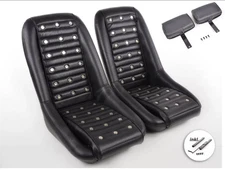 FKA Pair Bucket Seats Headrests Studded Classic Car Retro Kit Speedster Vintage