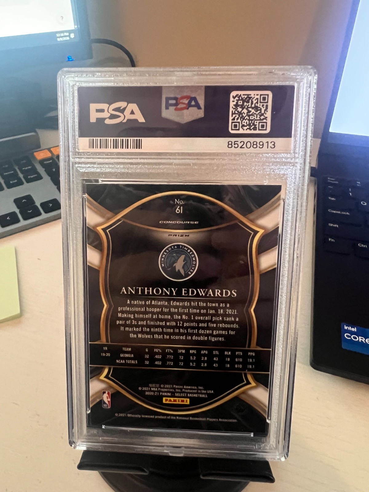 Anthony Edwards 2020 Panini Select #61 Red/White/Orange Shimmer Rookie RC PSA 9 view 2