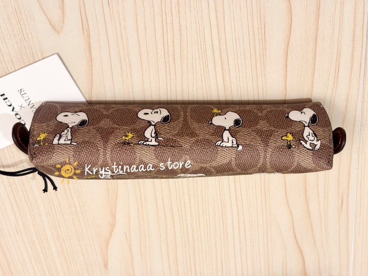 Coach X Peanuts Pencil Case In Signature Canvas With Snoopy Print