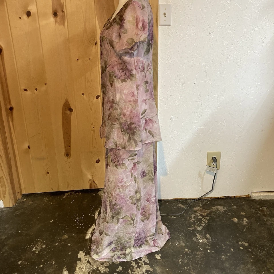 Maxi túnica para mujer Jessica Howard forrada simulada malva rosa vino flores talla 12 EE. UU. Foto 2 de 4