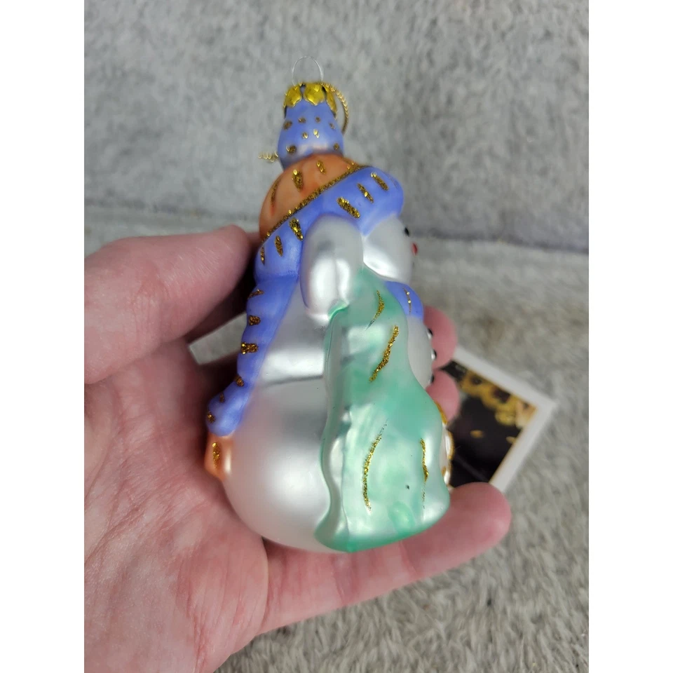 Bebé Primera Navidad Muñeco de Nieve Vidrio Adorno Sombrero Azul Bufanda Regalo Festivo Foto 3 de 4