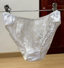 Vintage Slippery Polyester Hi Cut Panty Sheer Nylon Rayon Lace Bikini Sz.6/M