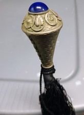 Antique Walking Stick Umbrella Parasol Nickel Silver or Plated Handle w/ Cover