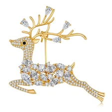 Sika Deer Brooches for Women, Christmas Animals Brooch Pin Paved by Cubic Zircon