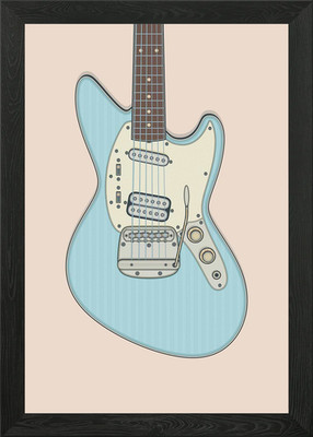 Sonic Blue Offset Guitar Framed Wall Art Poster Canvas Print Picture