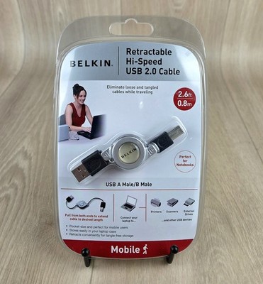 Belkin Retractable Hi-Speed USB 2.0 Cable 2.6ft Printers Scanners A to B Male
