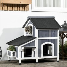 PawHut Outdoor Cat House w/ Flower Pot, Weather Resistant Roof, Window