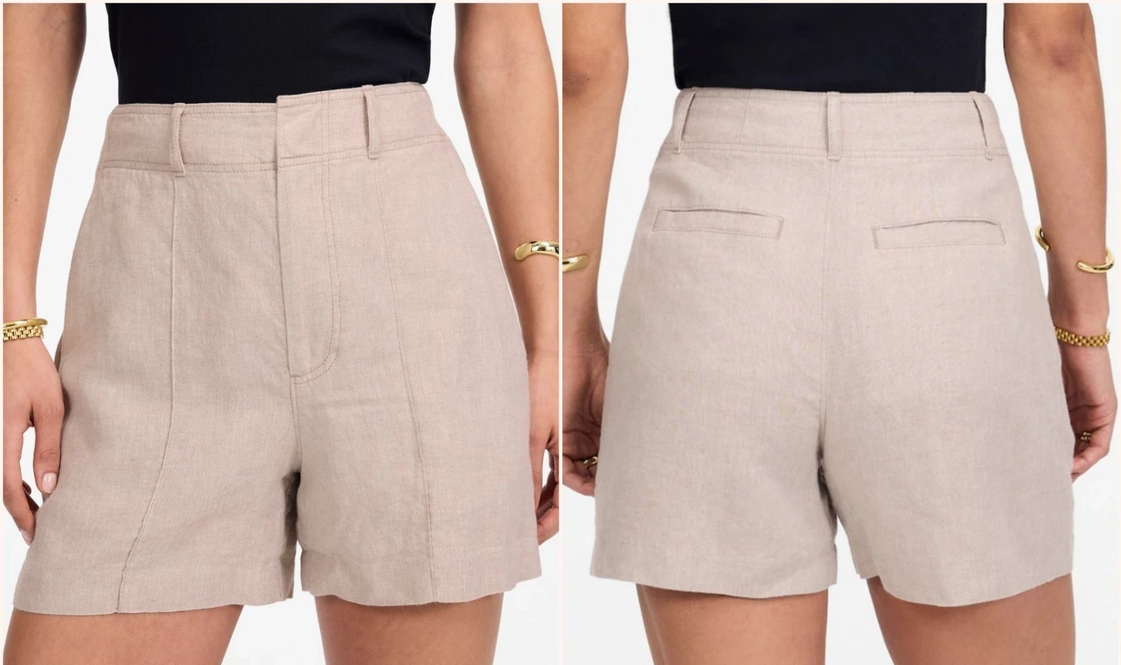 Madewell Women's 2 Pintucked Shorts 100% Linen Oat Beige High Rise Style NU671
