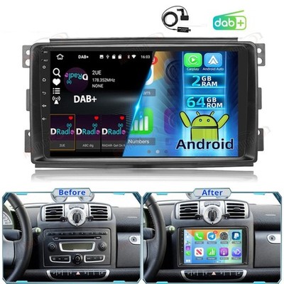 DAB+ Apple Carplay Android 15 Autoradio Für Smart Fortwo 451 2005-2010 GPS Navi