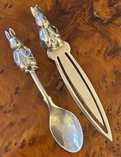 Rare Set English 925 Sterling Silver Rabbit Bunny Mini Spoon Book Mark 3-3.25