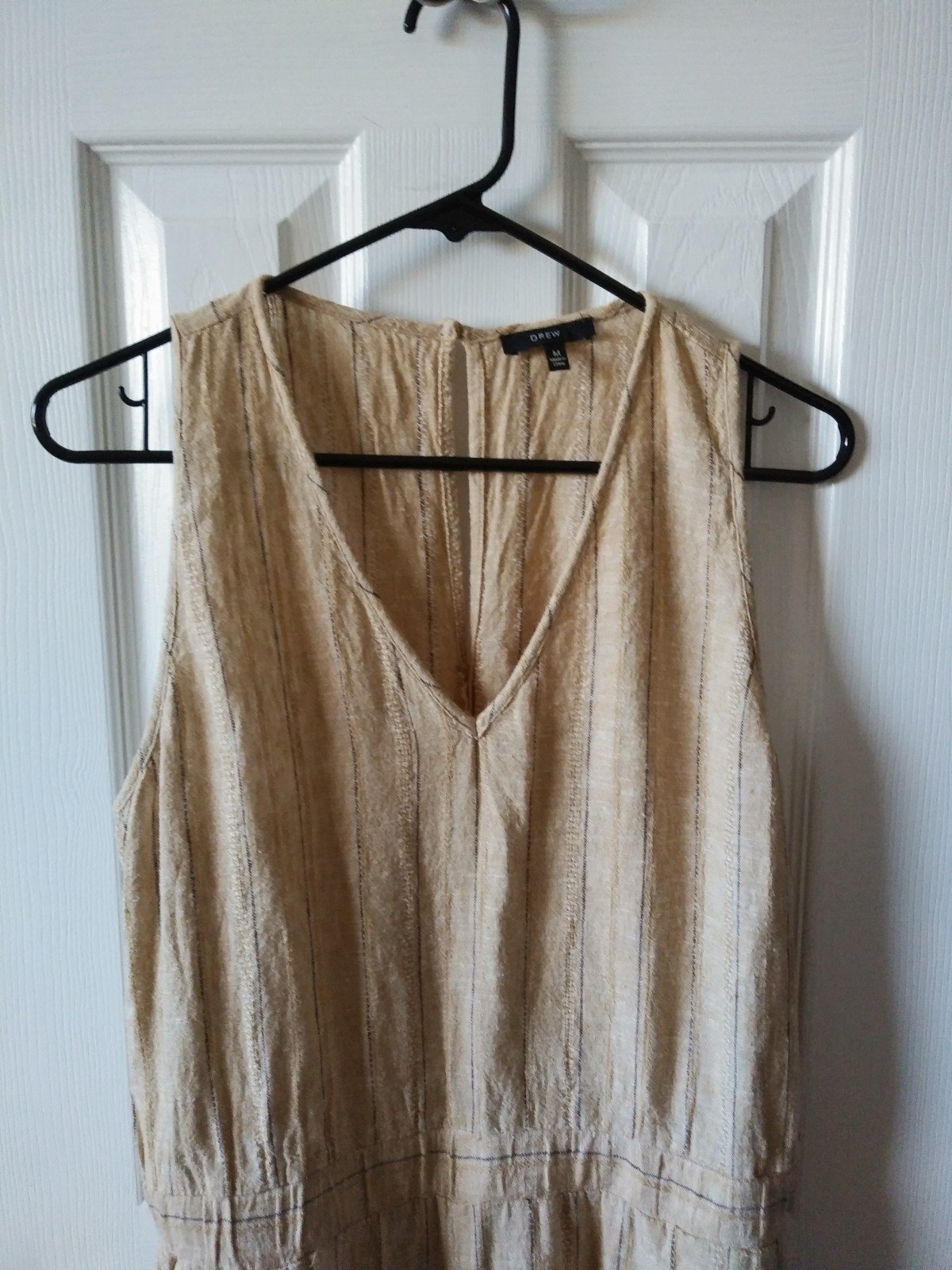 Drew Jumpsuit Medium Beige Striped Linen Wide Leg Farm Boho Hippie Beachy Ranch-image