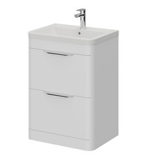 Oslo Gloss White 600mm Floor Standing 2 Drawer Vanity Unit and Ceramic Basin wit