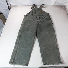 Carhartt Bib Overalls Mens 48x30 Green Insulated Duck Canvas Double Knee Work US