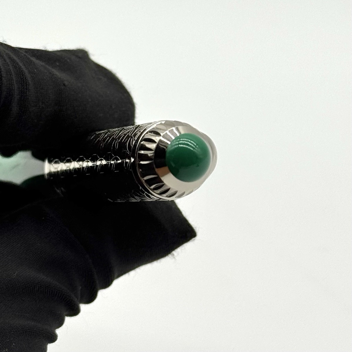 Cartier Silver Engraved Green Resin Ballpoint Pen Luxury Vintage