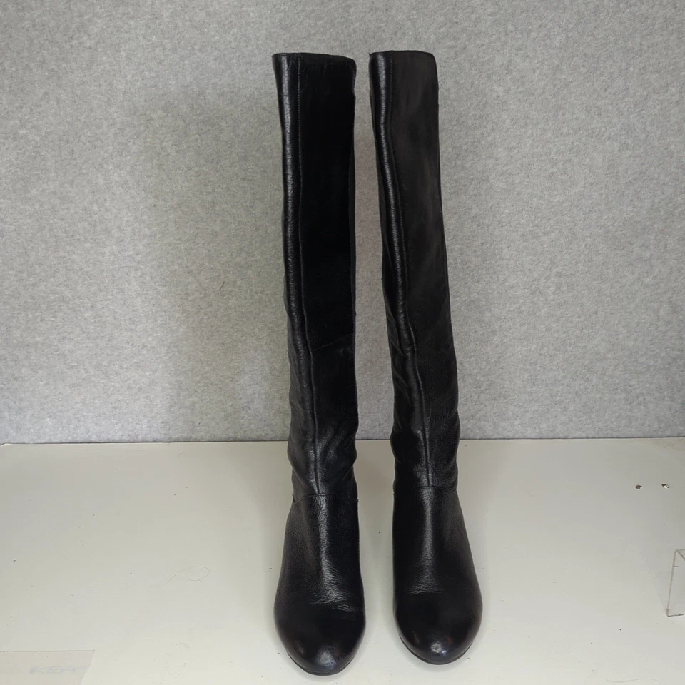 Botas anabela femininas Jessica Simpson Beagan couro preto acima do joelho macio 6.5 - Imagem 3 de 4