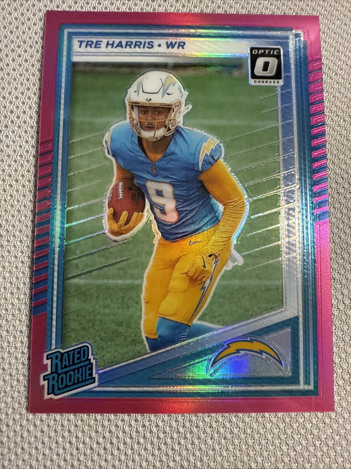 2025 Panini Donruss - Rated Rookie Tre Harris #329 Optic Preview Pink Prizm (RC)