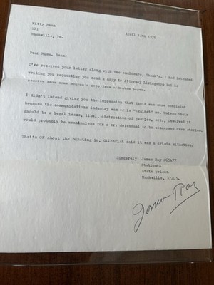 James Earl Ray Signed Letters And Seller s 1976 Prison Interview