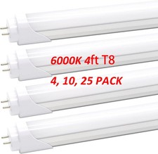 4 foot Fluorescent Replacement Double Ended Power 6000K Ballast Bypass 4/10/25