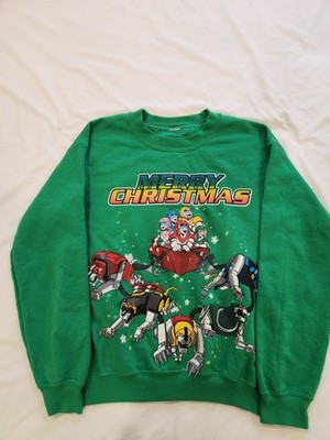 Men 80sTees Voltron Merry Christmas Graphic Sweatshirt Green Size S