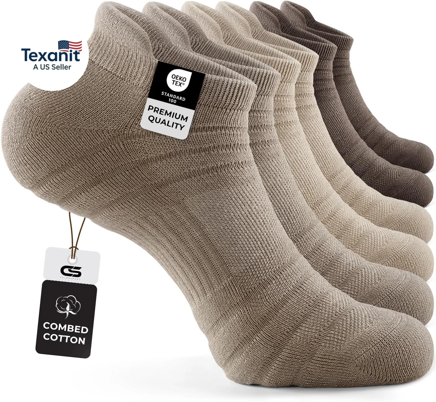 6 Pack Athletic Running Ankle Socks, Cotton Low Cut Cushioned Anti-Blister Tab S